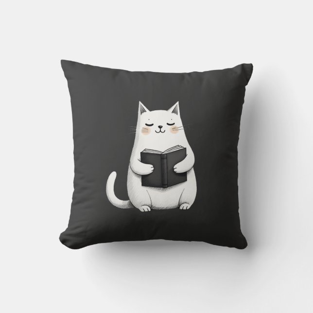 Reading Cat Funny Cat Book Lover Cushion (Front)