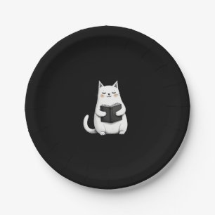Reading Cat Funny Cat Book Lover Paper Plate