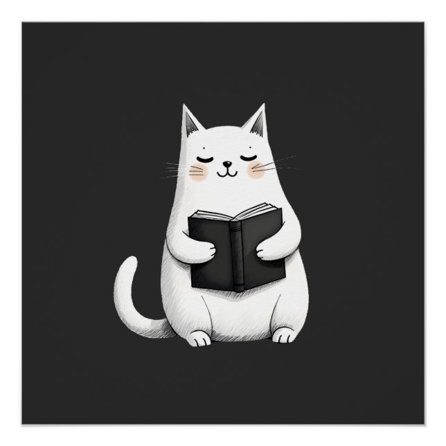 Reading Cat Funny Cat Book Lover Poster (Front)