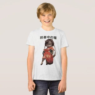 Reading Cat in Cheongsam - Retro Anime Kanji Art Tri-Blend Shirt