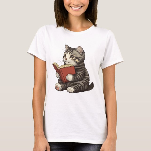 Reading Cat Shirt, Bookish Cat Lover Shirt (Front)
