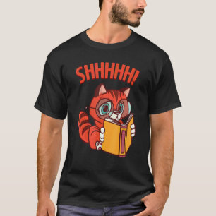 Reading Cat Teacher Silence Avid Reader Bookworm T-Shirt