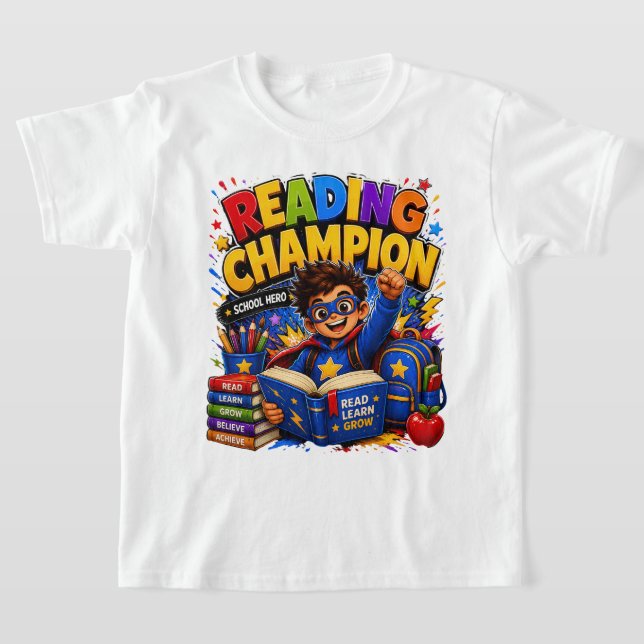 Reading Champion | Kids School Hero Shirt (Laydown)