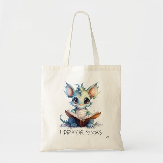 *~* READING devour BOOKS AP88  BLUE Baby Dragon Tote Bag (Front)