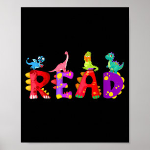 Reading dinosaur funny t rex dino book lover  poster