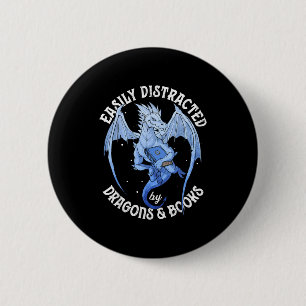 Reading dragon easily distracted by books lover 6 cm round badge