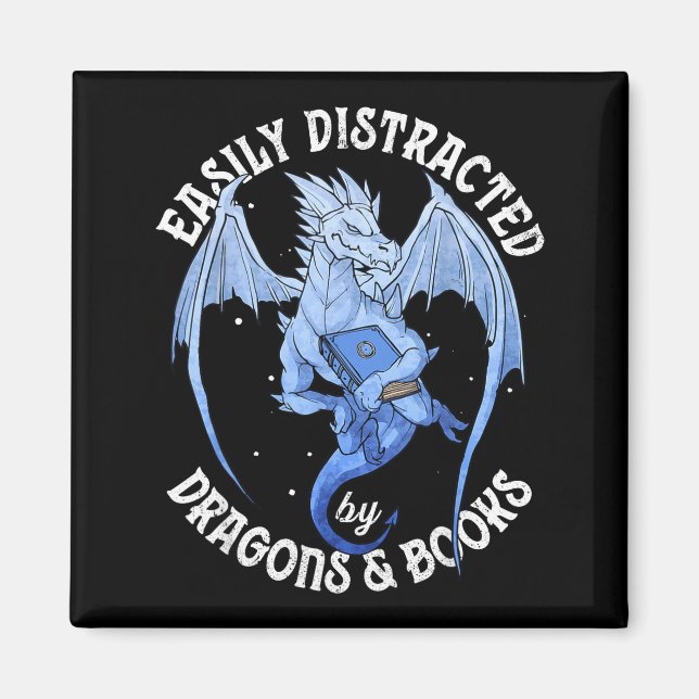 Reading dragon easily distracted by books lover magnet (Front)