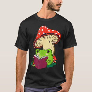 Reading Frog Mushroom Cute Nature Aesthetic Cottag T-Shirt