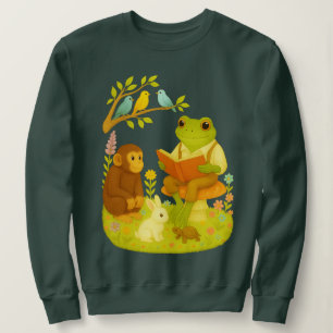 Reading Frog on Mushroom  Vintage Storytime Forest Sweatshirt
