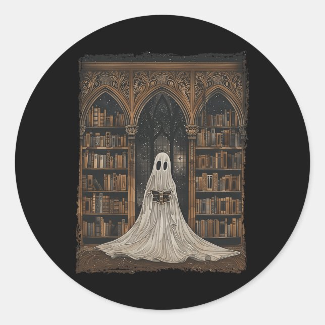 Reading Ghost Library Halloween Librarian Book Lov Classic Round Sticker (Front)