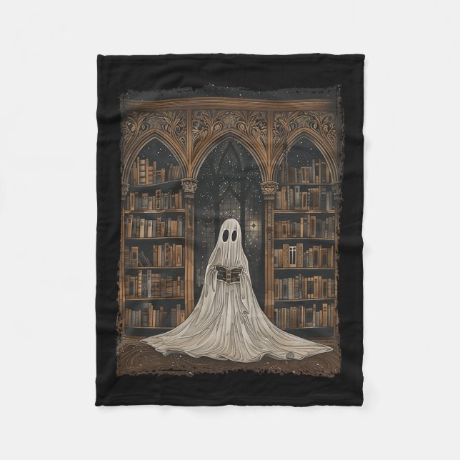 Reading Ghost Library Halloween Librarian Book Lov Fleece Blanket (Front)