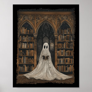 Reading Ghost Library Halloween Librarian Book Lov Poster