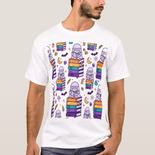 Reading Ghost Spooky Book Halloween Pattern T-Shirt