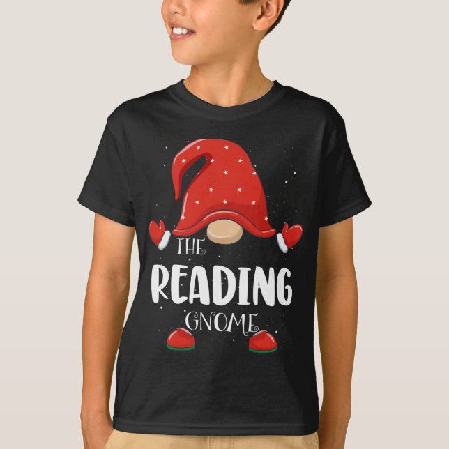 Reading Gnome Matching Family Christmas Pajama T-Shirt (Front)