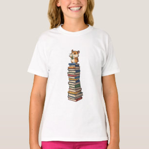 Reading Hamster on Book Tower Kids T-Shirt