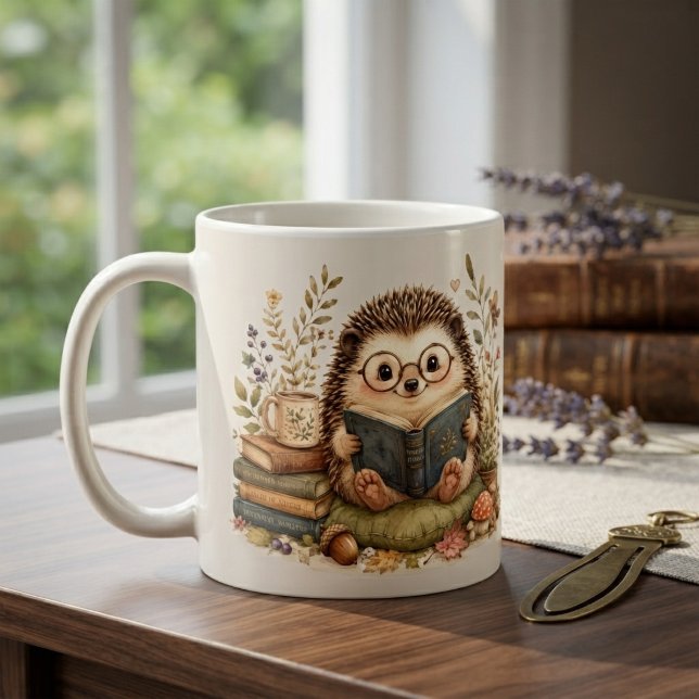 Reading Hedgehog Watercolor Art Coffee Mug (Creator Uploaded)