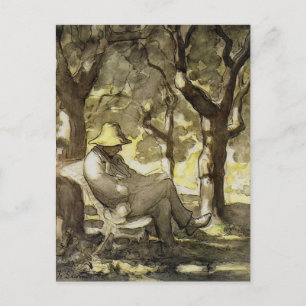Reading in a Garden Postcard