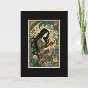Reading in the Garden Art Nouveau Card