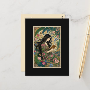 Reading in the Garden Art Nouveau Postcard