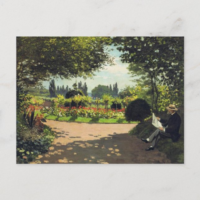 Reading in the Garden,  Monet Famous Painting  Holiday Postcard (Front)