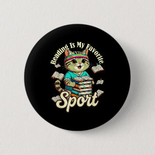 Reading is favorite sport badge funny cat lover