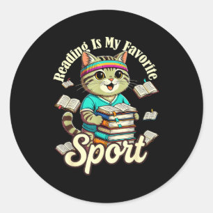 Reading is favorite sport badge funny cat lover classic round sticker