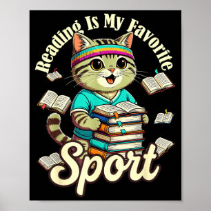 Reading is favourite sport badge funny cat lover poster