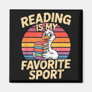 Reading is favourite sport funny goose bookworm magnet