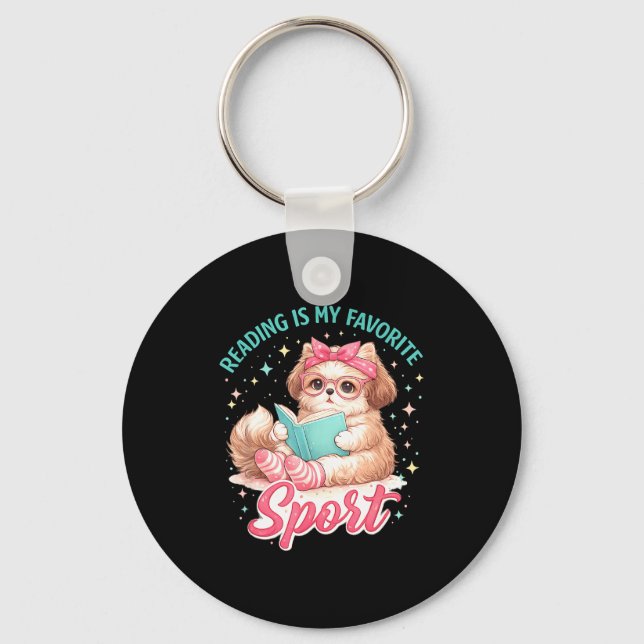 Reading is favourite sport funny saying cat and key ring (Front)