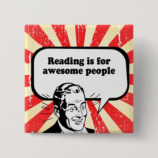 READING IS FOR AWESOME PEOPLE 15 CM SQUARE BADGE (Front)