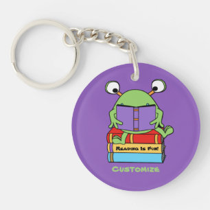 Reading Is Fun Cute Book Loving Alien Key Chain2 Ring