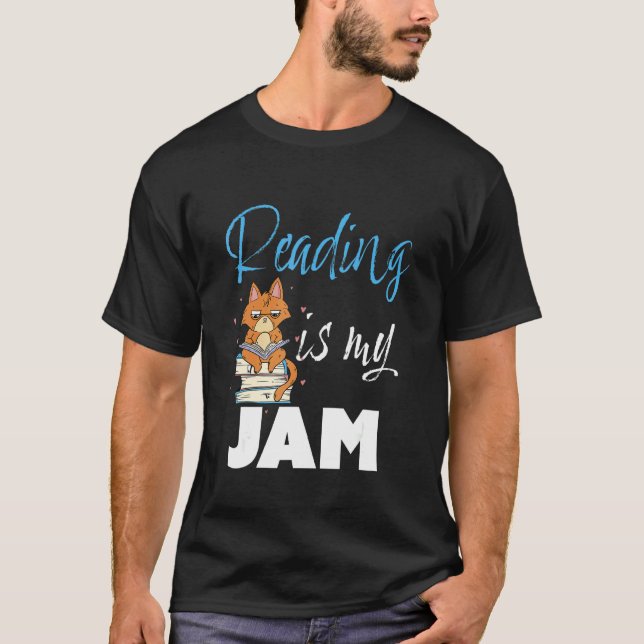 Reading Is Jam  Cat  Read Teacher T-Shirt (Front)