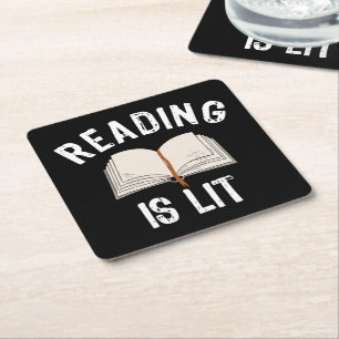 Reading Is Lit - literature reading books Vintage Square Paper Coaster