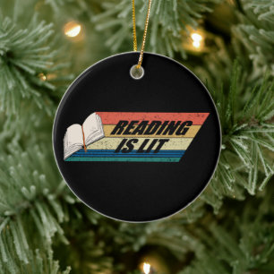Reading Is Lit - Reading Books Vintage Retro Ceramic Tree Decoration