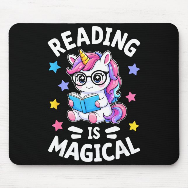 Reading is magical cute unicorn librarian bookworm mouse pad (Front)