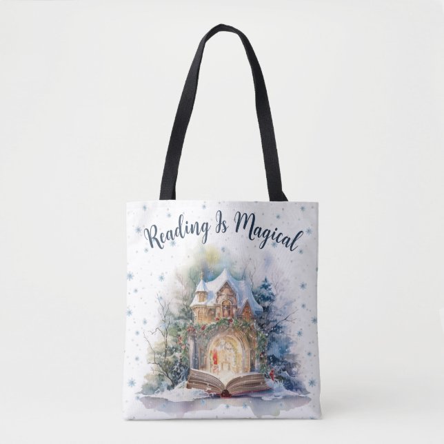 Reading is Magical Snowflake Design Tote Bag (Front)