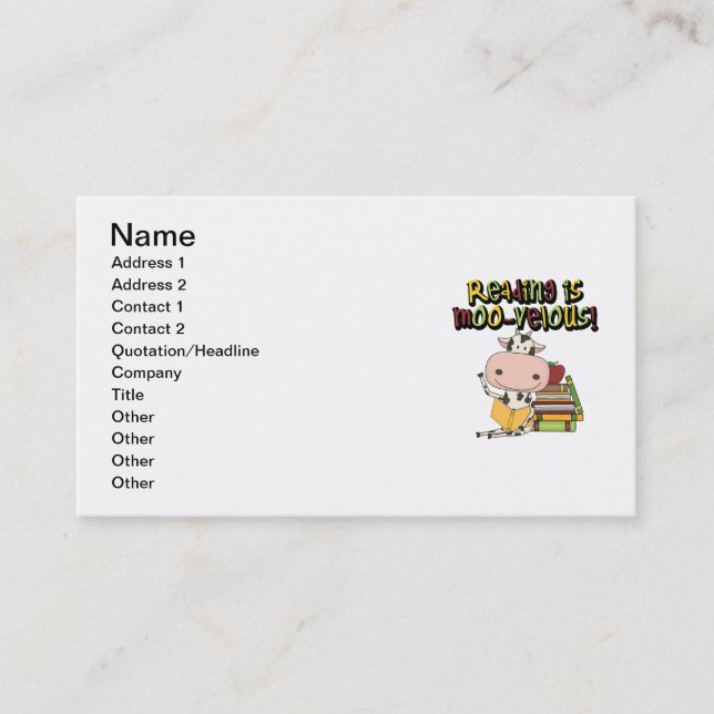 Reading is Moo-velous Business Card (Front)