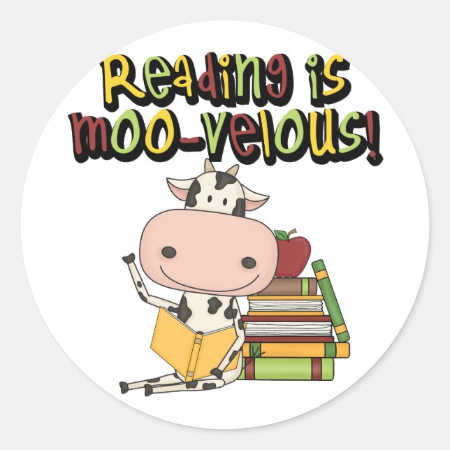 Reading is Moo-velous Classic Round Sticker (Front)