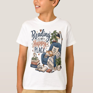 Reading Is My Happy Place – Cosy Book Lover Design T-Shirt