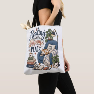 Reading Is My Happy Place – Cosy Book Lover Design Tote Bag