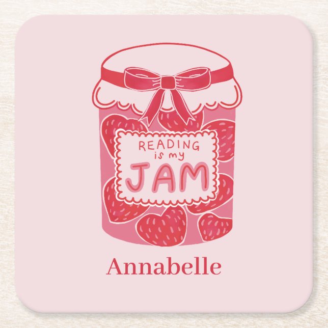 Reading is my jam book lover square paper coaster (Front)