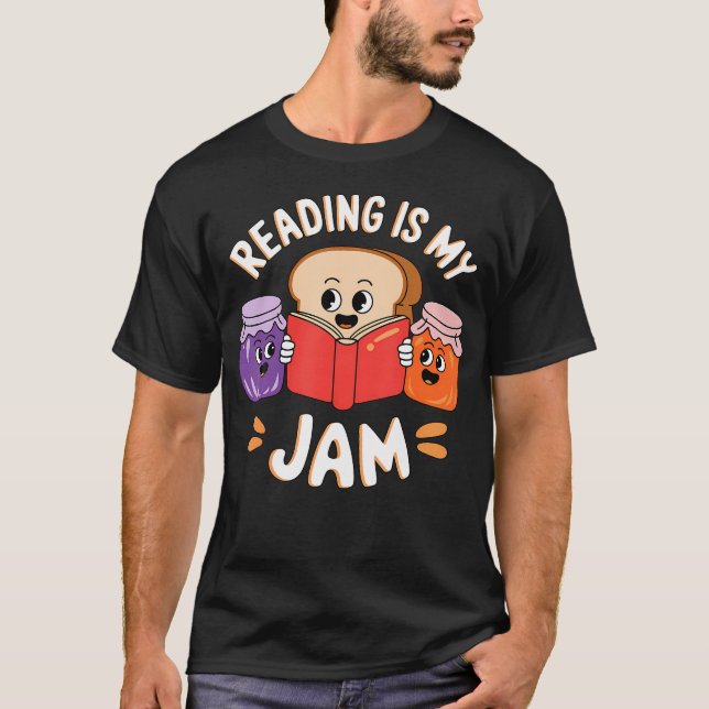 Reading Is My Jam Bookworm Book Librarian T-Shirt (Front)