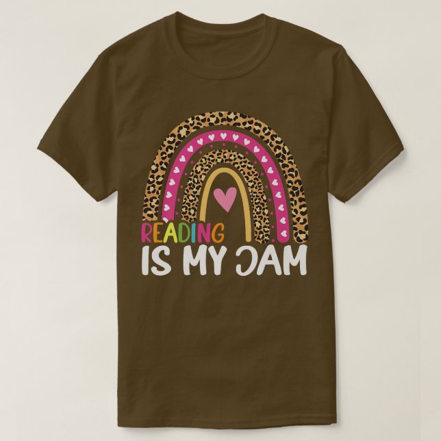 Reading Is My Jam Leopard Rainbow, Book Lover  T-Shirt (Design Front)