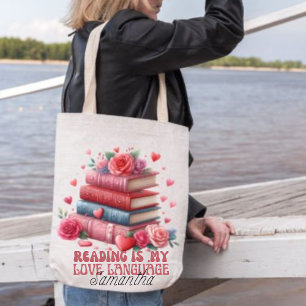 Reading is my love language, book lover tote bag