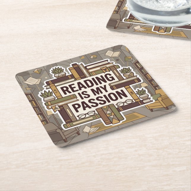 Reading Is My Passion Square Paper Coaster (Angled)