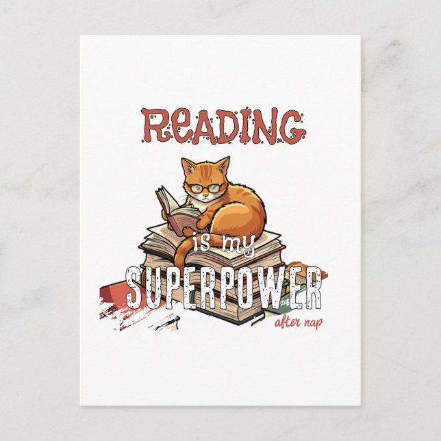 Reading Is My Superpower Cat Lover Gift Postcard (Front)