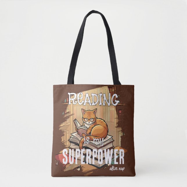 Reading Is My Superpower Cat Lover Gift Tote Bag (Front)