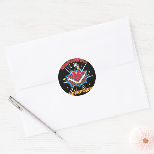 Reading Is My Superpower for Reader Book Lover Classic Round Sticker (Envelope)