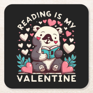 Reading Is My Valentine Square Paper Coaster