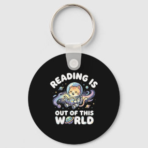 Reading is out of this world funny cat space books key ring